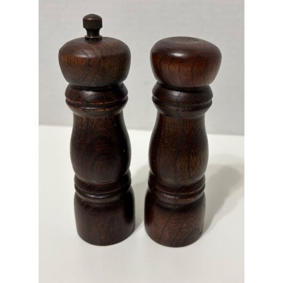 Vintage Wooden Salt & Pepper Grinder Set 4.5" Tall Handcrafted Design Rustic Kit - Picture 4 of 5